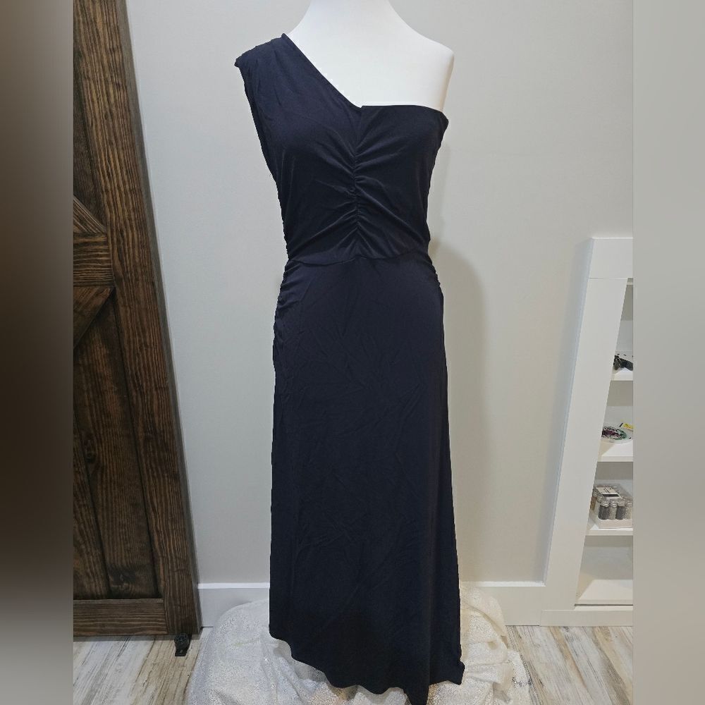 Veronica Beard One-Shoulder Midi Dress in Dark Blue